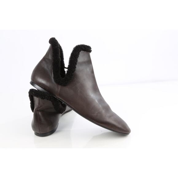 The Row Eros Brown Leather Shearling Lined Ankle Boots Luxe Winter Size 40.5 - Picture 16 of 16